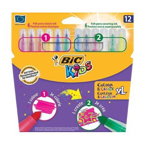 Pisaki Bic Kids Colour & Create XL, 12 kolorów